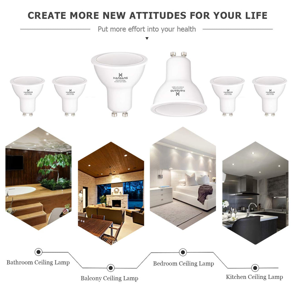 Hansang Gu10 Led Bulbs Lighting,Led 55 Watt Replacement 50W Halogen, 85-265Vac, 550 Lumens, 5000K (Daylight), 120A,Frosted Mr16