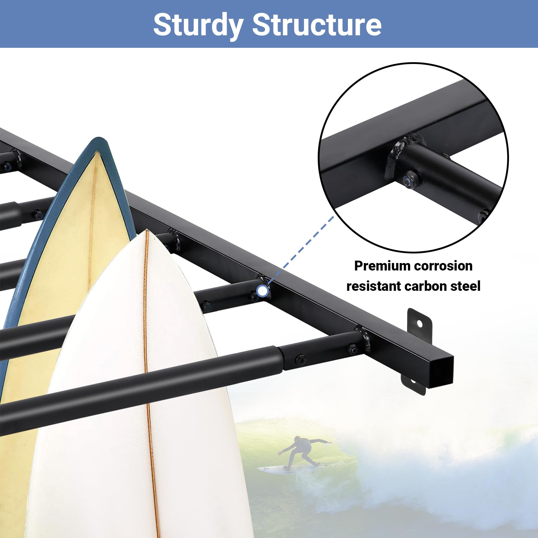Neorexon Surfboard Rack Wall Mount 6 Arms, Surfboard Rack For Wall With Rubber Mat, Vertical Paddle Board Storage Holds 6 Boards