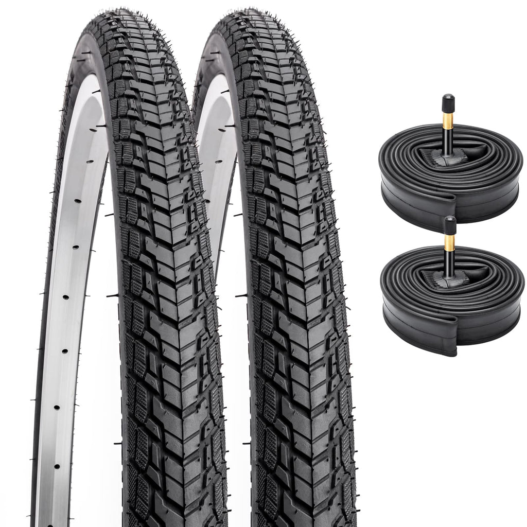 2-Pack 700C Road Bike Tires 700 X 35C (35-622) Plus 2 Pack 700C Bike Tubes 700X35/43C Av48Mm Schrader Valve With 2 Rim Strips Co