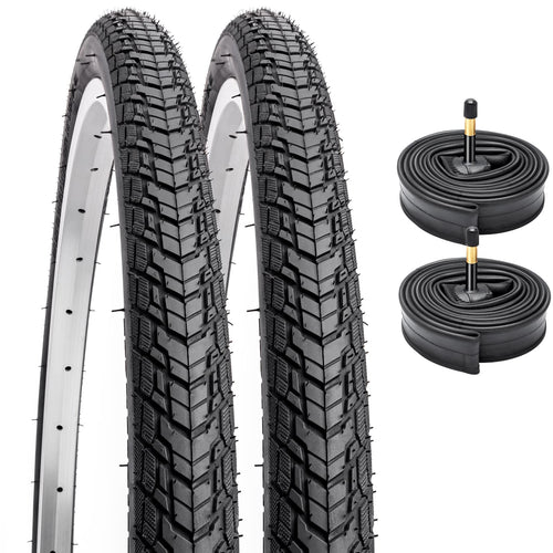 2-Pack 700C Road Bike Tires 700 X 35C (35-622) Plus 2 Pack 700C Bike Tubes 700X35/43C Av48Mm Schrader Valve With 2 Rim Strips Co