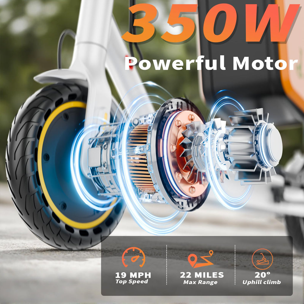 Qlaway Electric Scooter with Seat, 350W Motor, Top Speed 19Mph(31km/h), Max 22 Miles Ranges, 350W Motor, 8.5 Solid Tires, Alumin