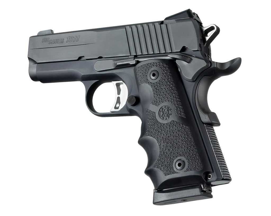 Hogue Overmolded Rubber Grip For Colt 1911 Officers Model With Finger Grooves, Black - 43000