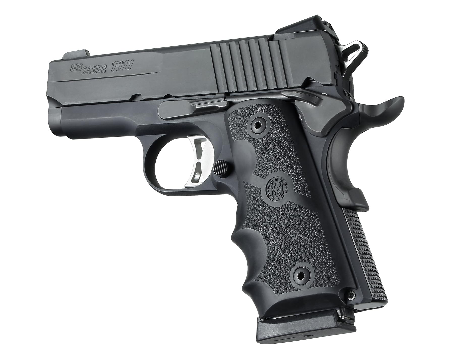 Hogue Overmolded Rubber Grip For Colt 1911 Officers Model With Finger Grooves, Black - 43000