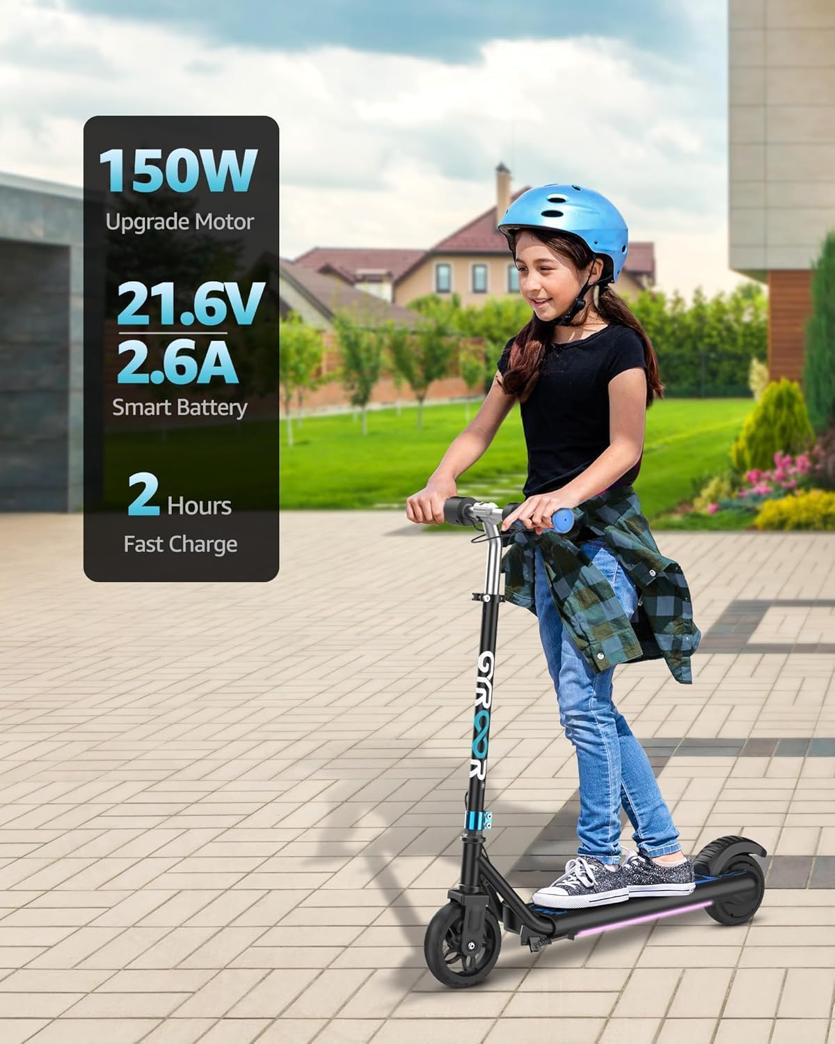 Gyroor H30 Max Electric Scooter for Kids, 150W Powerful Motor, Dual Brake System, LED Display, Adjustable Height & Speed, Best G