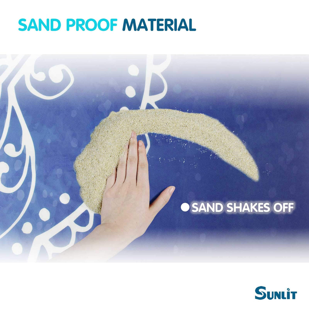 Sunlit Silky Soft 106''X81'' Boho Sand Proof Beach Blanket Sand Proof Mat With Corner Pockets And Mesh Bag For Beach Party, Trav
