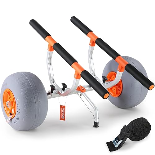 Vevor Heavy Duty Kayak Cart, 350Lbs Load Capacity, Foldable Canoe Trolley With 13'' Beach Wheels, Adjustable Carrier Width & Non
