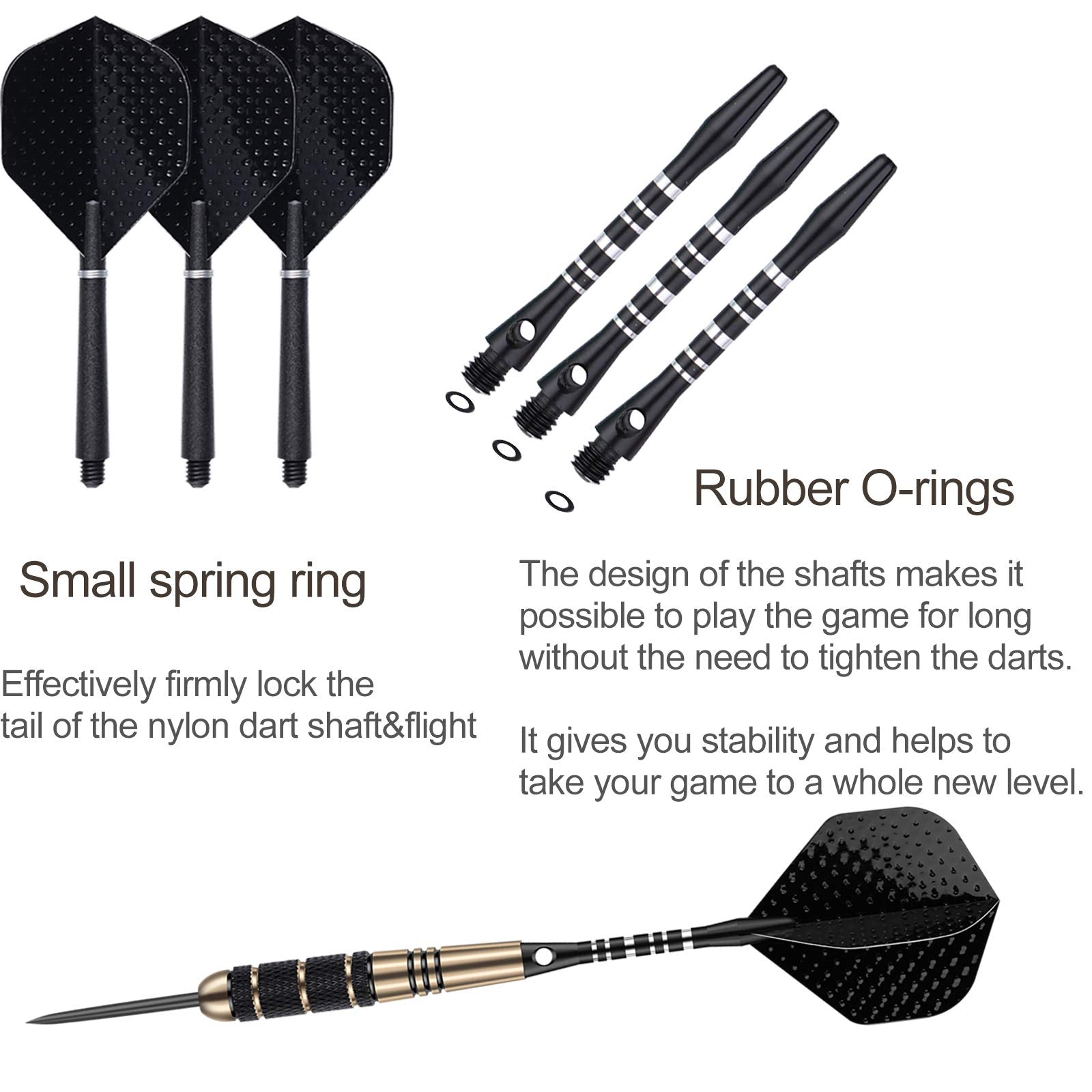 Sanfeng Steel Tip Darts Set For Dartboard, Professional Darts With Metal Tip 24 Grams, Brass Barrel + Black Aluminium Nylon Shaf