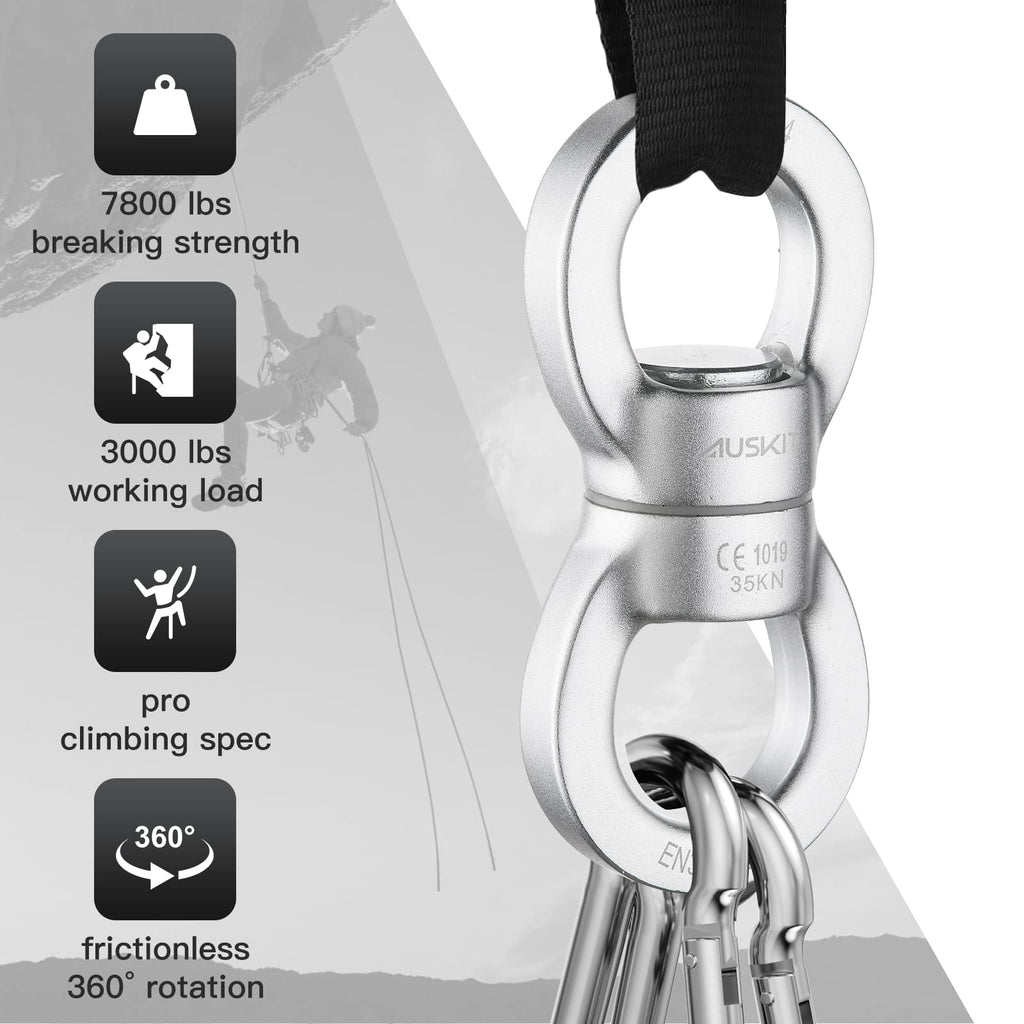 Auskit Swing Swivel, 35 Kn Safest Rotational Device Hanging Accessory For Web Tree Swing, Therapy Swing, Aerial Dance, Swing Spi