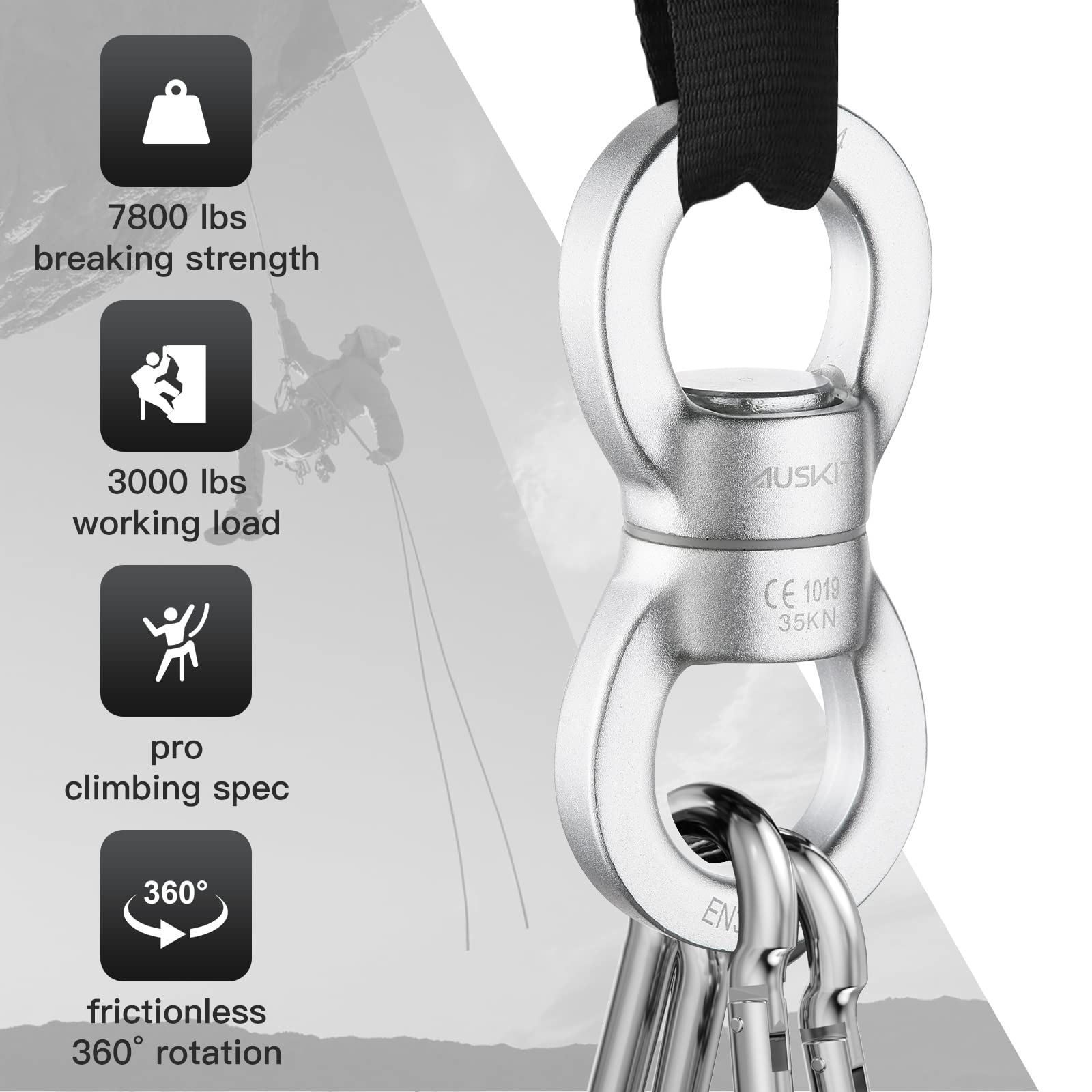 Auskit Swing Swivel, 35 Kn Safest Rotational Device Hanging Accessory For Web Tree Swing, Therapy Swing, Aerial Dance, Swing Spi