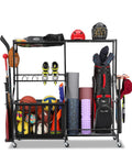 EXTCCT Garage Sports Equipment Organizer with Wheels - Golf Bag Storage Rack and Ball Storage Bins, Heavy Duty Rolling Garage Or