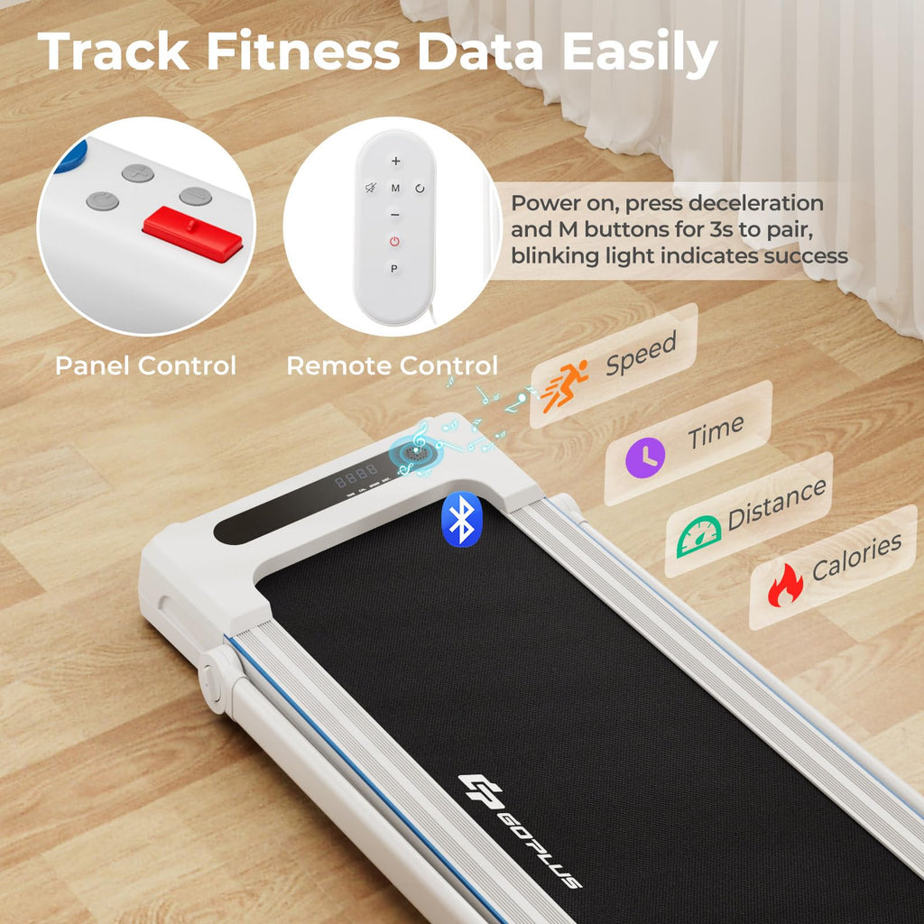 Goplus 3-In-1 Treadmill With Large Desk, 2.5Hp Folding Electric Treadmills, Led Display, Remote Control, Bluetooth Speakers, Wal