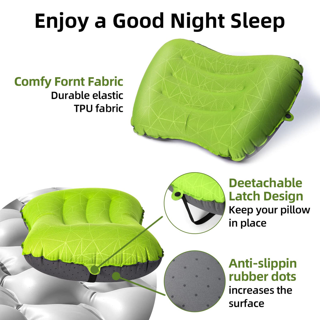 Crisonky Camping Pillow - Inflatable Pillow - Travel Pillows For Backpacking & Airplane, Lumbar Support 2.0 Blow Up Pillows, Ult