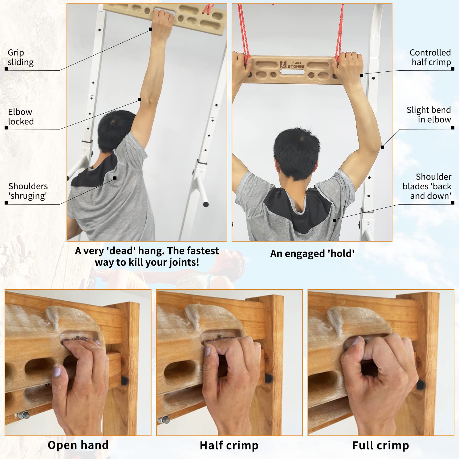 Two Stones Portable Fingerboard As Rock Climbing Training Boards With Edges And Pockets, Portable Climbing Hangboard As Rock Cli