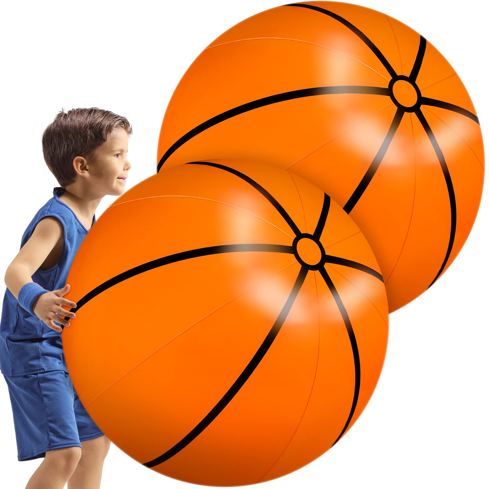 Meooeck 2 Pcs 27 Inch Inflatable Balls Large Inflatable Basketball Giant Beach Balls for Pool Summer Outdoor Activity Games Birt
