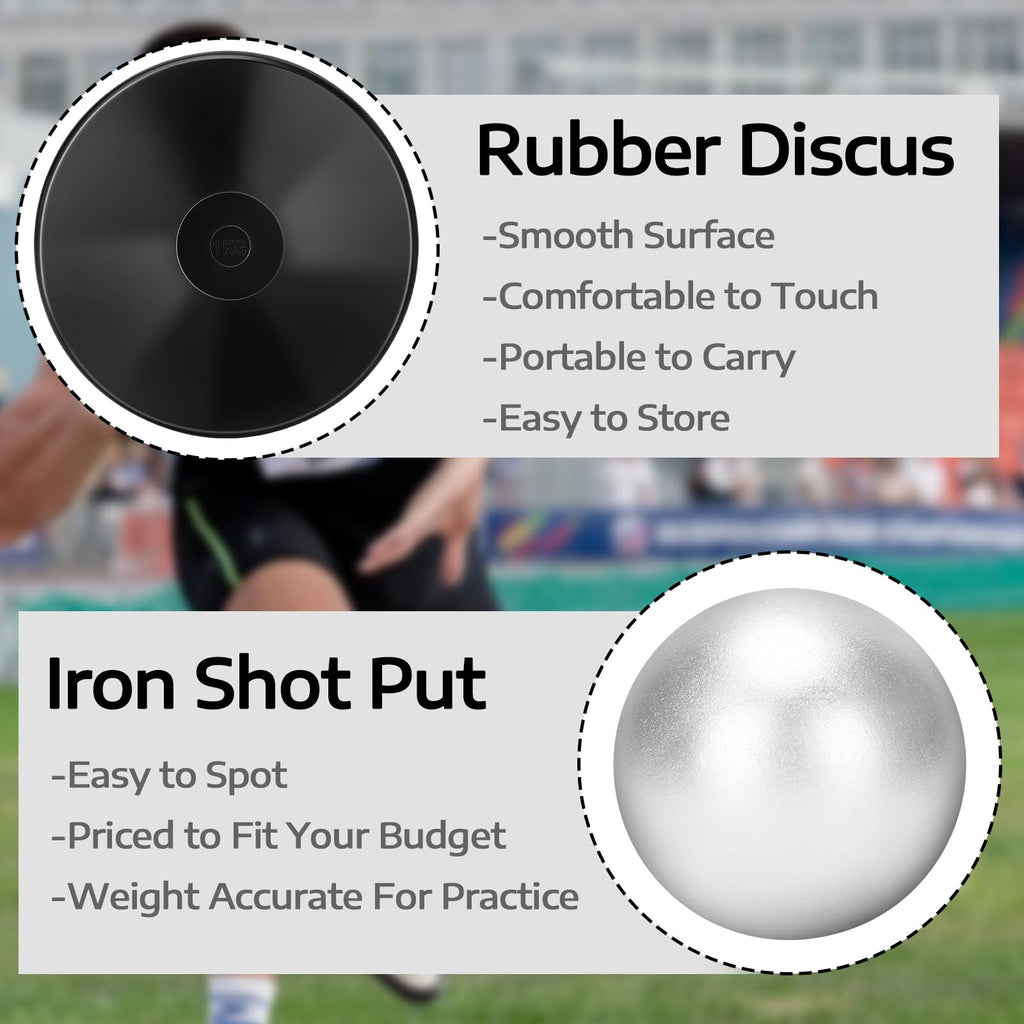 Zealor 2Pcs Iron Shot Put Set 1Kg Shot Put Rubber Discus Black Shot Put 8Lbs Shot Put Ball School Track And Field Equipment For