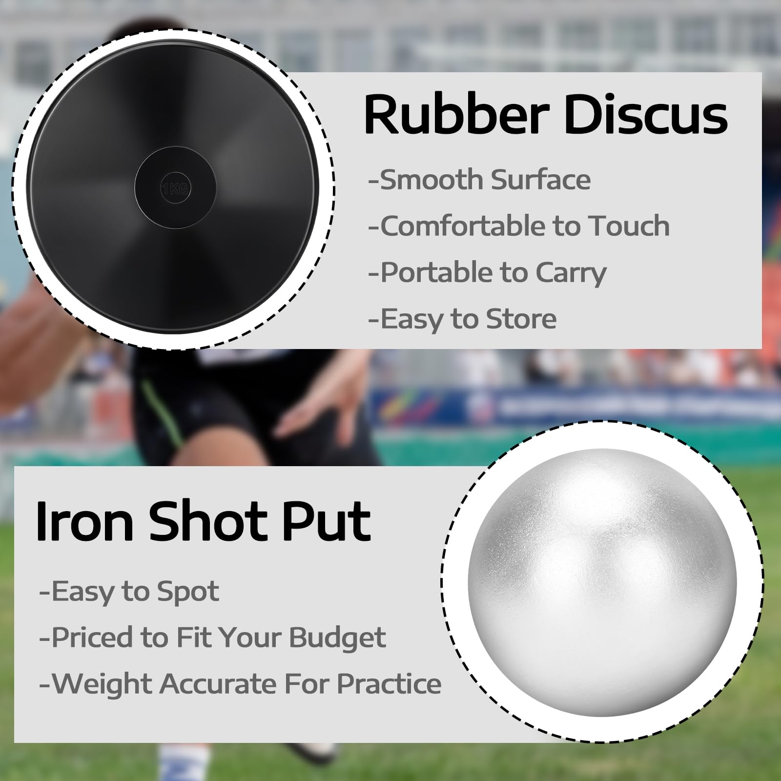 Zealor 2Pcs Iron Shot Put Set 1Kg Shot Put Rubber Discus Black Shot Put 8Lbs Shot Put Ball School Track And Field Equipment For