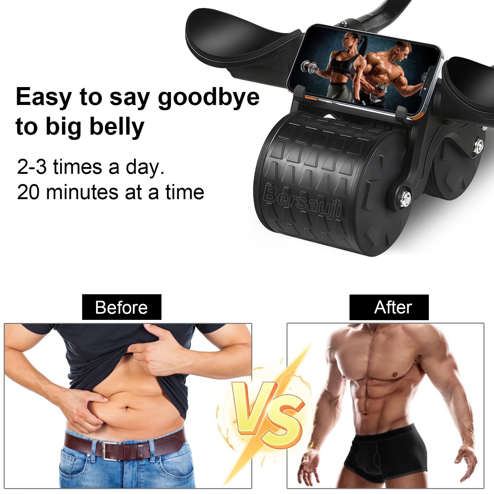 Bersauji 2025 New Ab Roller Wheel with Knee Mat &Timer, Automatic Rebound Abdominal Wheel, Ab Abdominal Exercise Roller with Elb