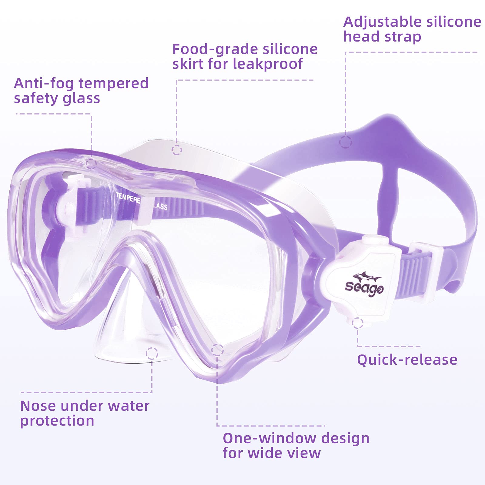 Seago Kids Snorkel Set Dry Top Snorkel Mask Snorkeling Gear For Kids Boys Girls Youth, No Leak Comfy Mouthpiece Anti-Fog 180? Pa