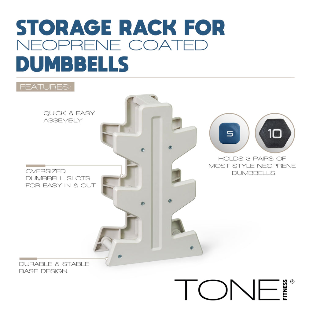 Tone Fitness 20 LB Neoprene Dumbbell Set with Storage Rack - Non-Slip, Anti-Roll Hand Weights for Home Gym Workouts - Black