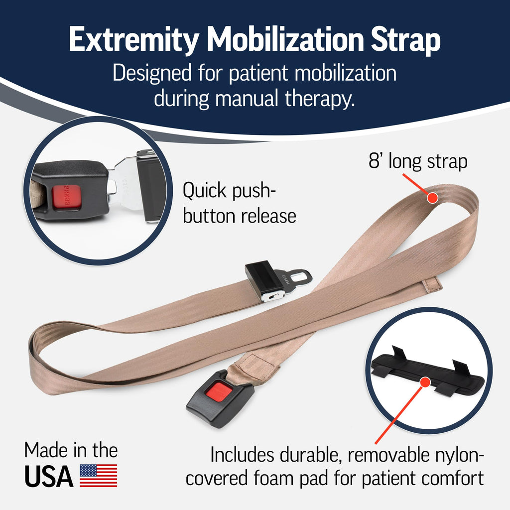 Optp Extremity Mobilization Strap - 8-Foot Adjustable Length Manual Therapy Nylon Strap With Pad And Push Button Buckle Release