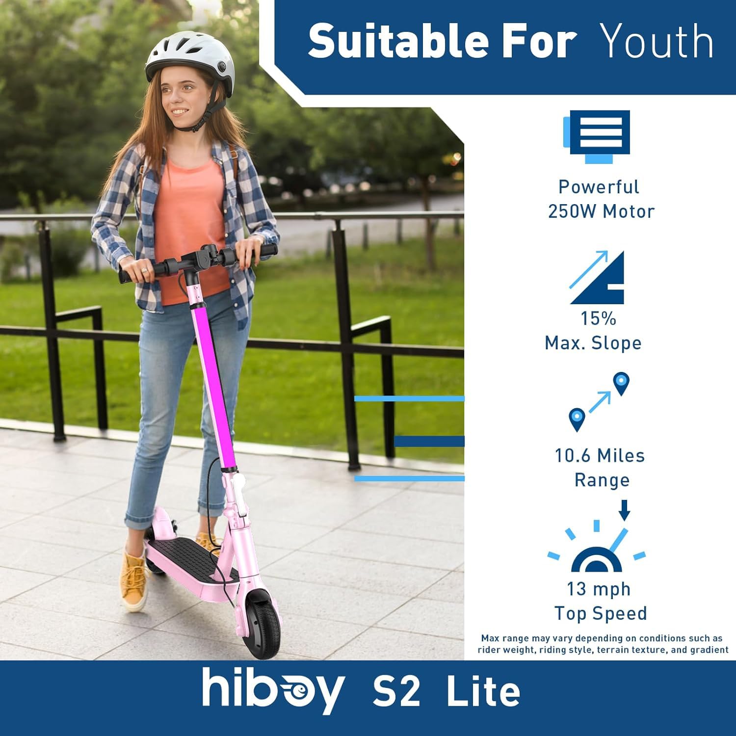 Hiboy Electric Scooter, 350W Peak Motor, 13 MPH, 10.6 Mile Range, Foldable, Lightweight, UL 2272 Certified, Dual Braking System,