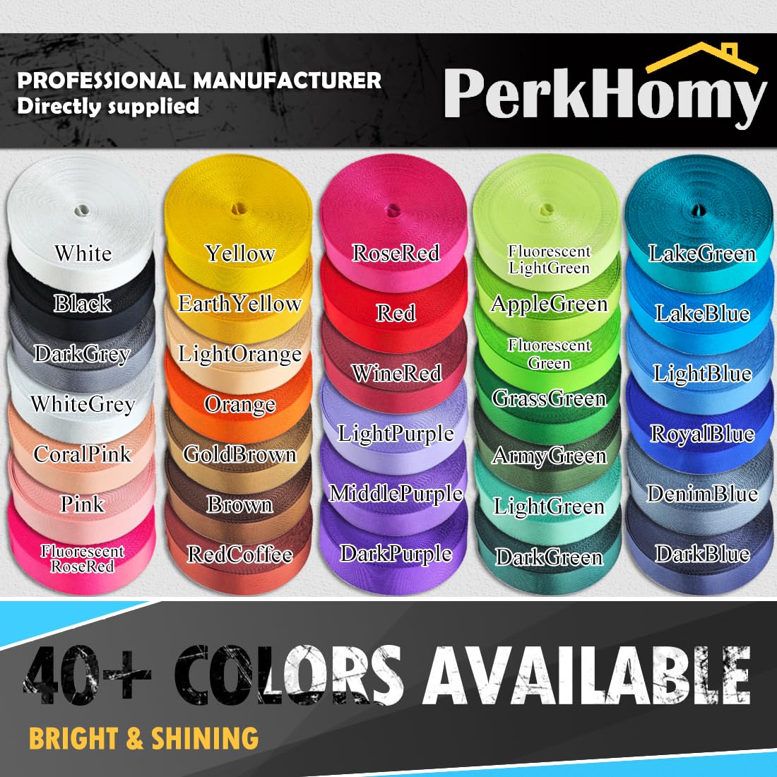 Perkhomy Webbing 1 Inch 1.5 Inch 2 Inch, 10 15 25 30 50 Yards Heavy Duty Strap For Bags, Lawn Chair, Gear, Luggage, Crafting, Re