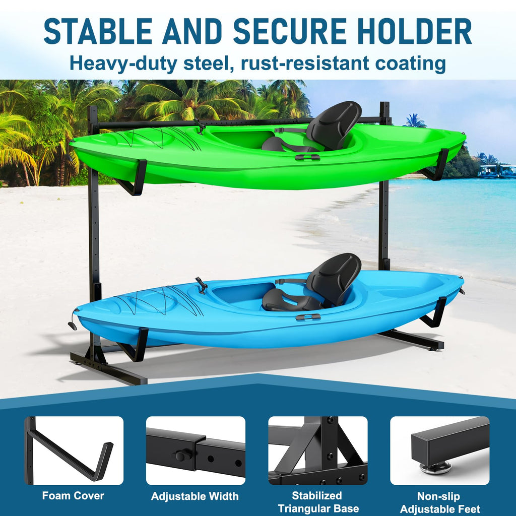 Lxvooee Kayak Storage Rack, Heavy Duty Freestanding Kayak Rack For 2 Kayaks, Canoe, Surfboard And Paddle Board Adjustable Kayak