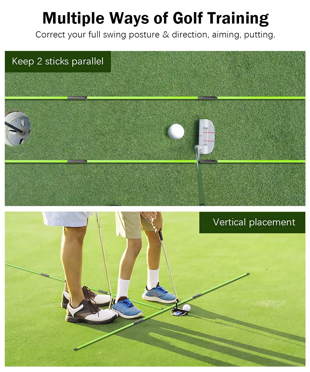 Rhino Valley Golf Alignment Sticks - 2 Pack Collapsible Golf Practice Rods For Aiming, Putting, Full Swing Trainer, Posture Corr