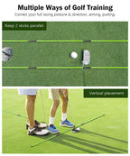 Rhino Valley Golf Alignment Sticks - 2 Pack Collapsible Golf Practice Rods For Aiming, Putting, Full Swing Trainer, Posture Corr