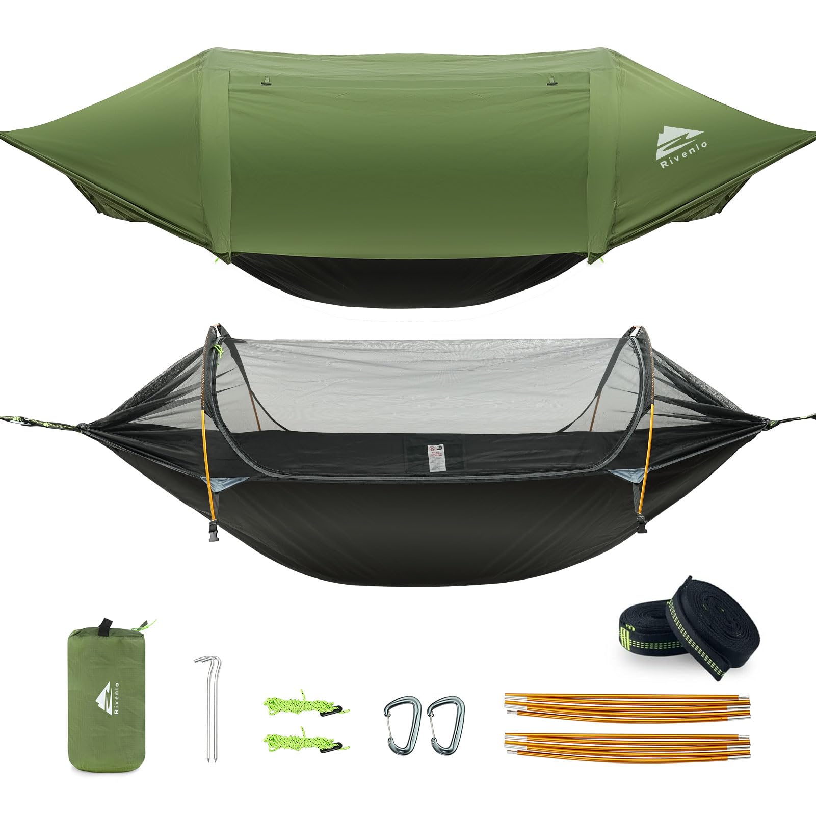 Rivenlo Camping Hammock Tent With Mosquito Net & Rainfly, 3 In 1 Waterproof Lightweight Portable Sleeping Hammock Bug Backpacker