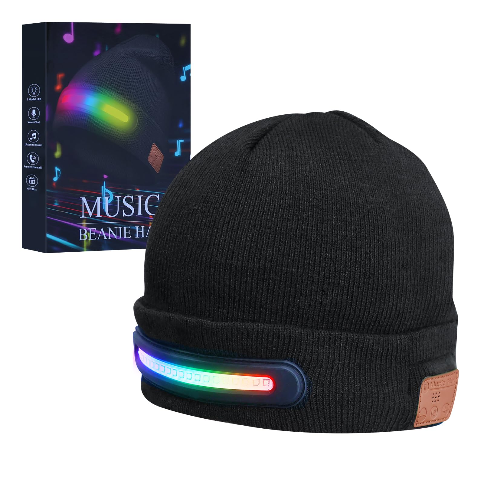 Lucky Mami Bluetooth Beanie Hat with Light,Gift for Men Waterproof with Mounting Accessories, Bluetooth LED Rechargeable Waterpr
