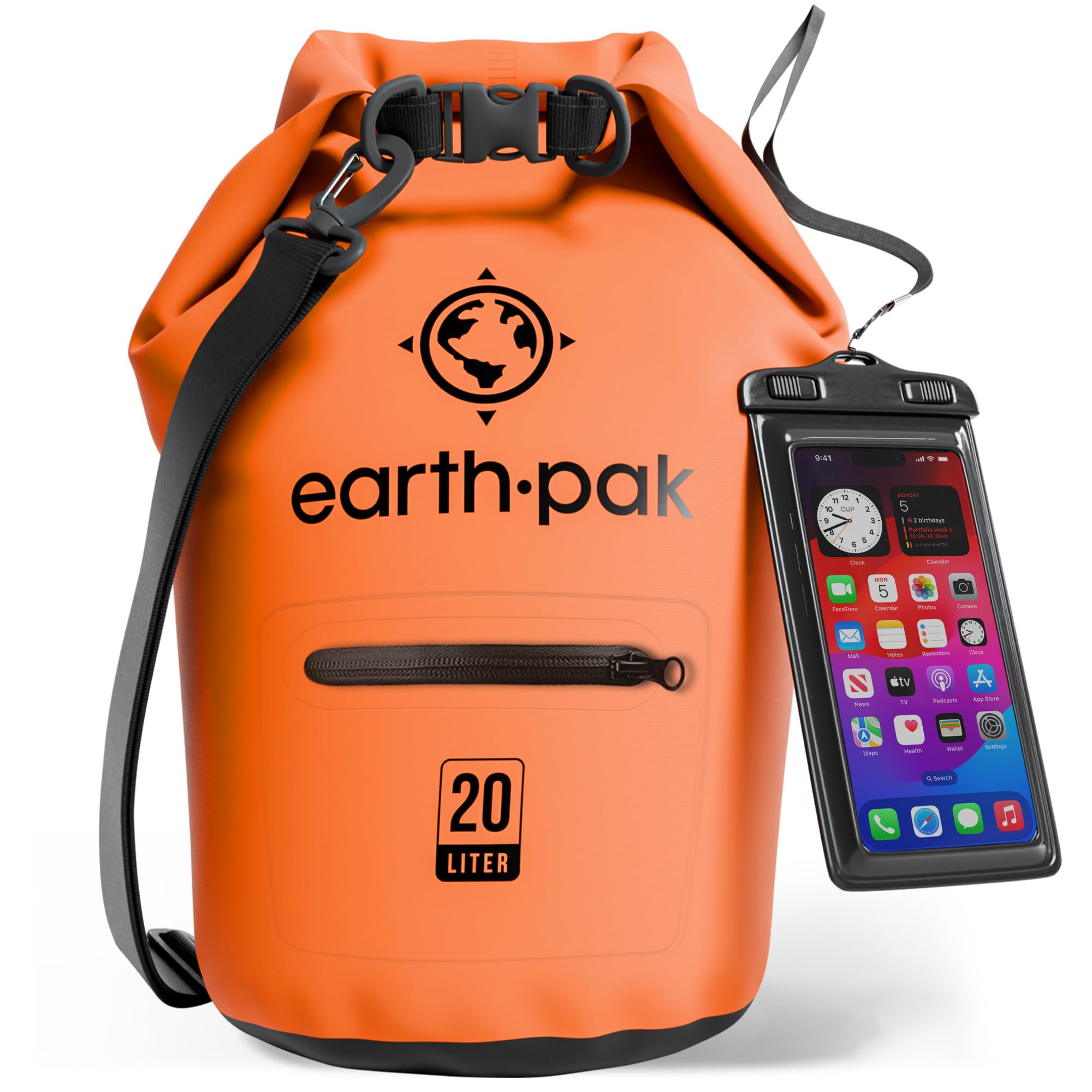 Earth Pak Waterproof Dry Bag with Zippered Pocket - Waterproof Dry Bag Backpack Keeps Gear Dry for Boating, Camping, Fishing, Be