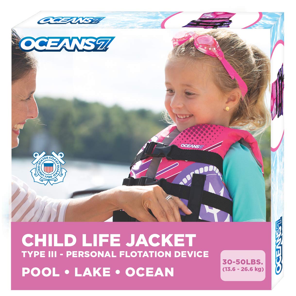 Oceans7  Us Coast Guard-Approved, Type Iii -  Kids  Life Jacket  - Personal Flotation Device With With Comfortable Flex-Form-Fit