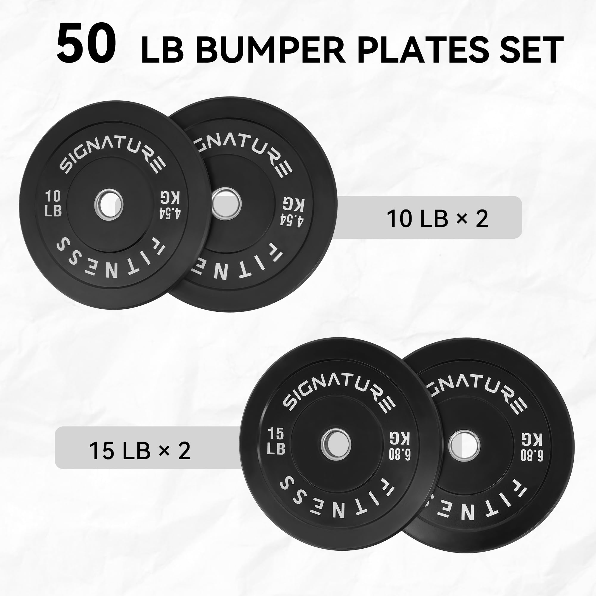 Fitvids 2'' Olympic Bumper Plate Weight Plates With Steel Hub, 50-Pound Set, 2X 10Lb, 2X 15Lb, Rubber