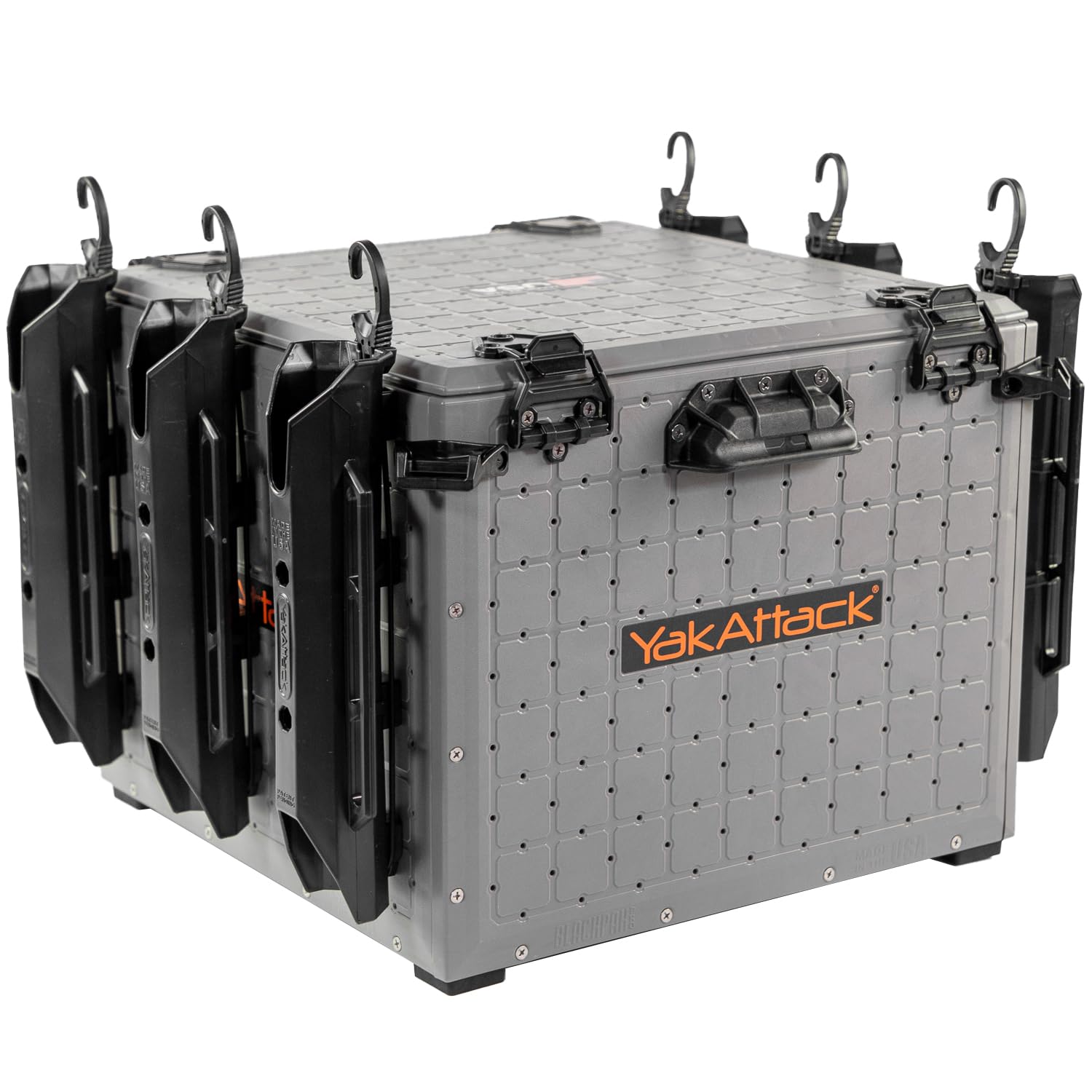 YakAttack BlackPak Pro Kayak Fishing Crate - Includes 6 Attachable Fishing Rod Holders, 16 x 16 - Battleship Grey | Kayak Fishin