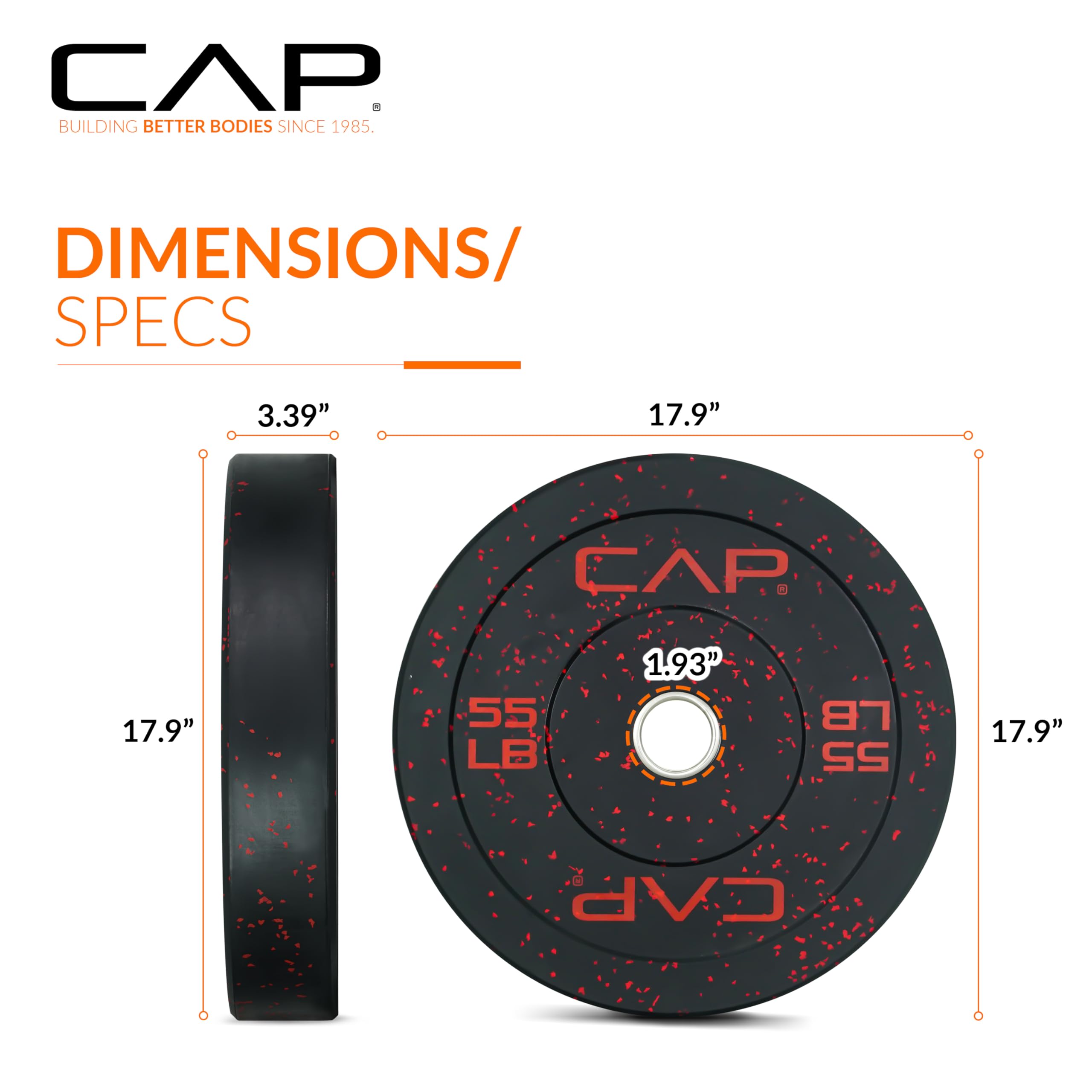 Cap Barbell Economy - Speckled Olympic Bumper Plate With Red Logo, Black, 55 Lb Single