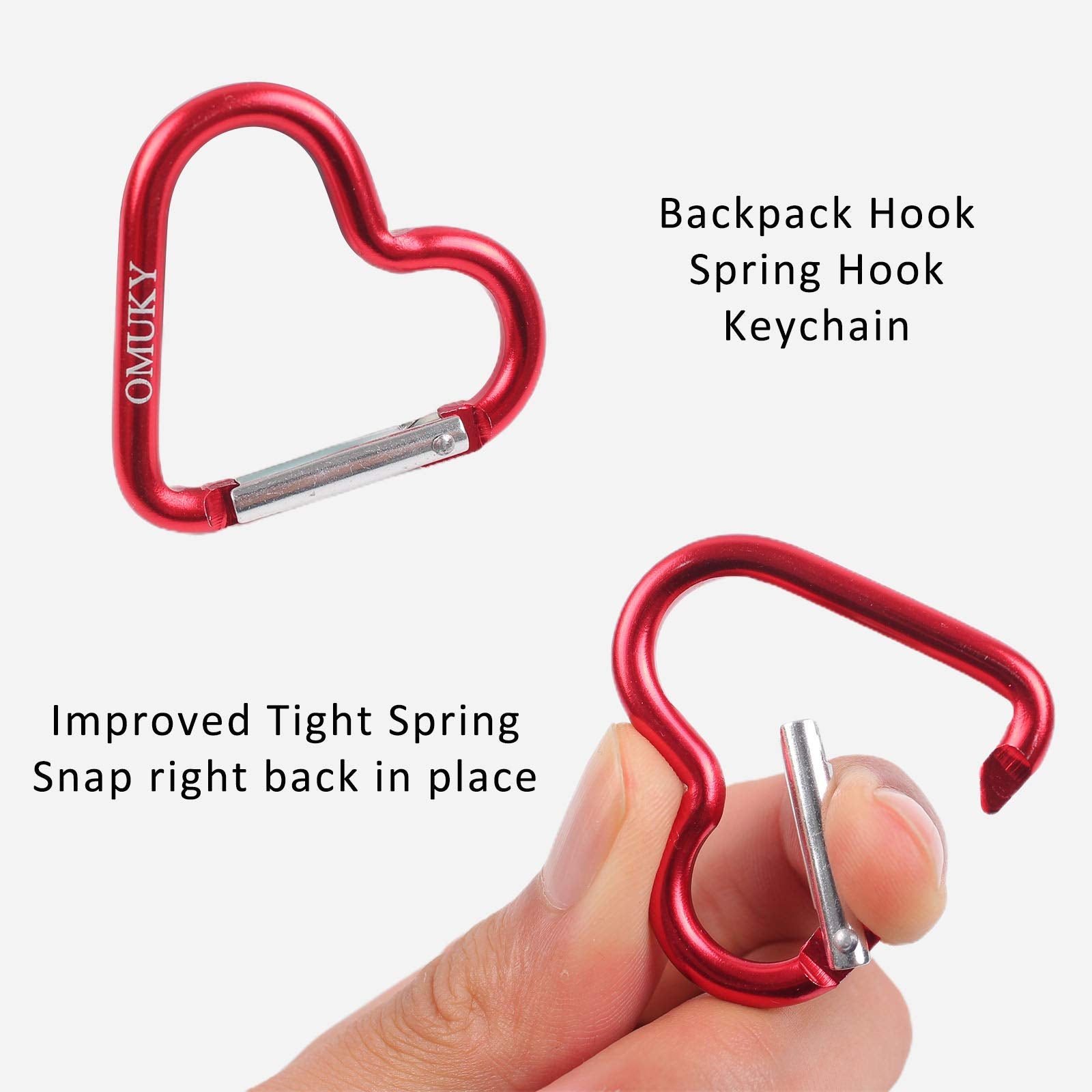 Omuky Multicolor Carabiner Hook Heart Shape Clips Camping Accessories Keychain For Outdoor Hiking Traveling 10-Pack (Heart-10Pcs