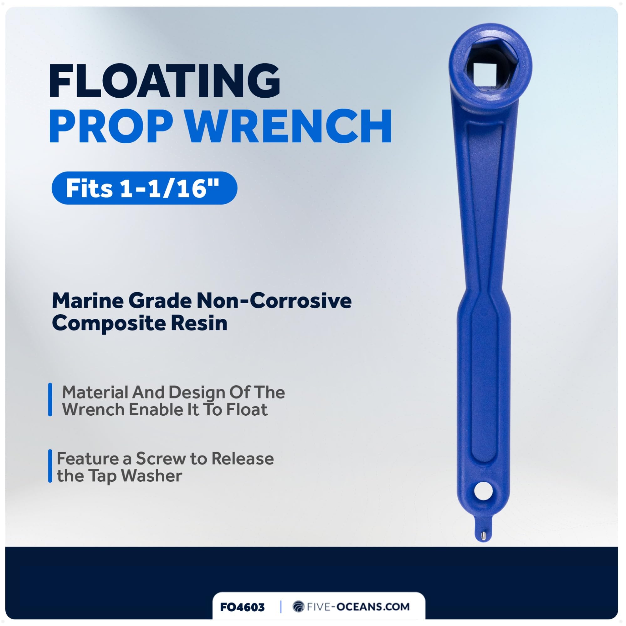 Five Oceans Prop Wrench, Floating Boat Propeller Wrench 1 1/16 Inches Nuts For Outboards And Stern Drives, Ideal Pontoon, Sport