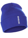 Daxton Vertical Usa Cities Cuffed Beanie Winter Knit Hat Skully Cap, New Orleans Royal White
