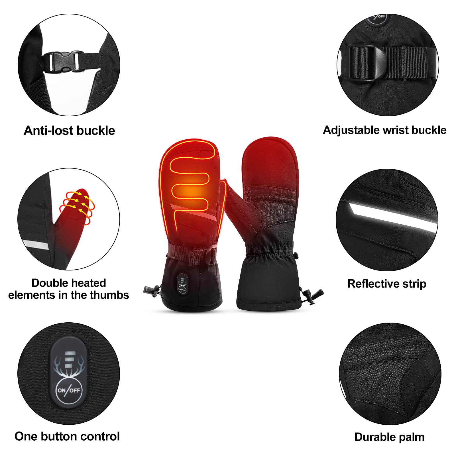Dinsvta Heated Mittens Gloves For Men Women Battery Electric Heated Ski Gloves Rechargeable 7.4V 2200Mah Up To 6.5Hrs Water Resi