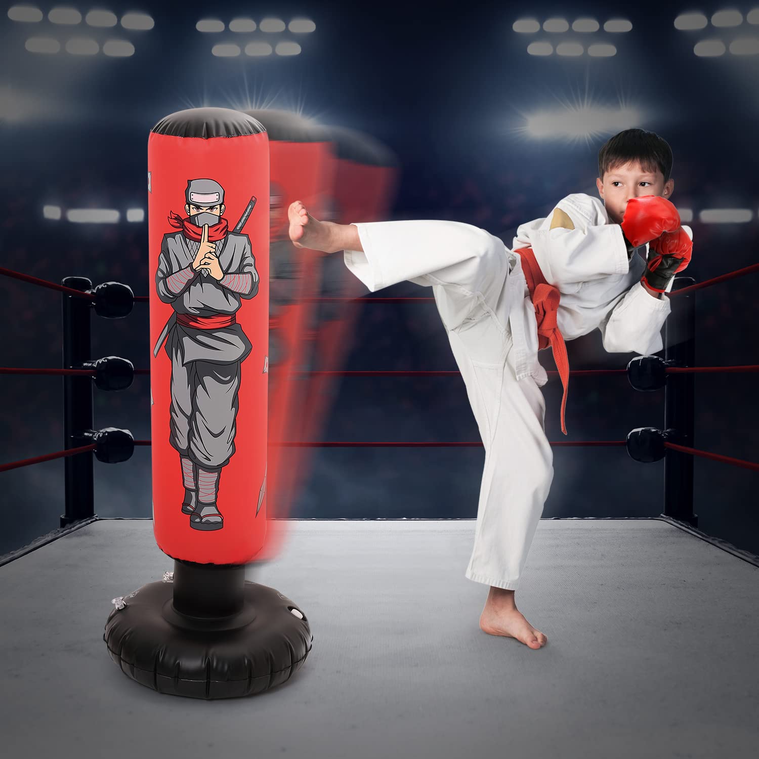 47 Kids Punching Bag with Boxing Gloves - Inflatable Boxing Bag for Boys & Girls, Standing Training Toy for Fitness & Stress Rel