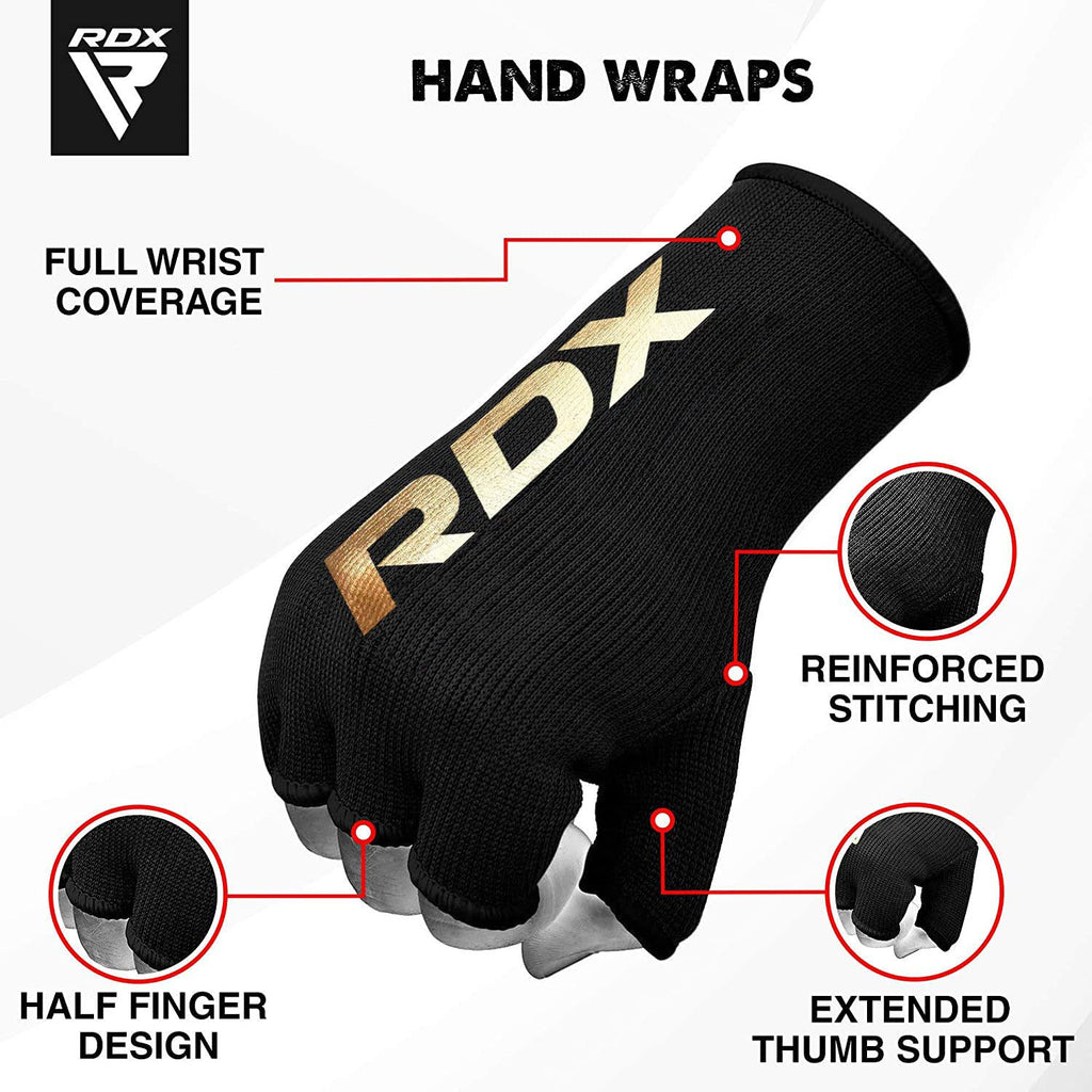 Rdx Boxing Inner Mitts Hand Wraps Mma Fist Protector Bandages, Large, Black