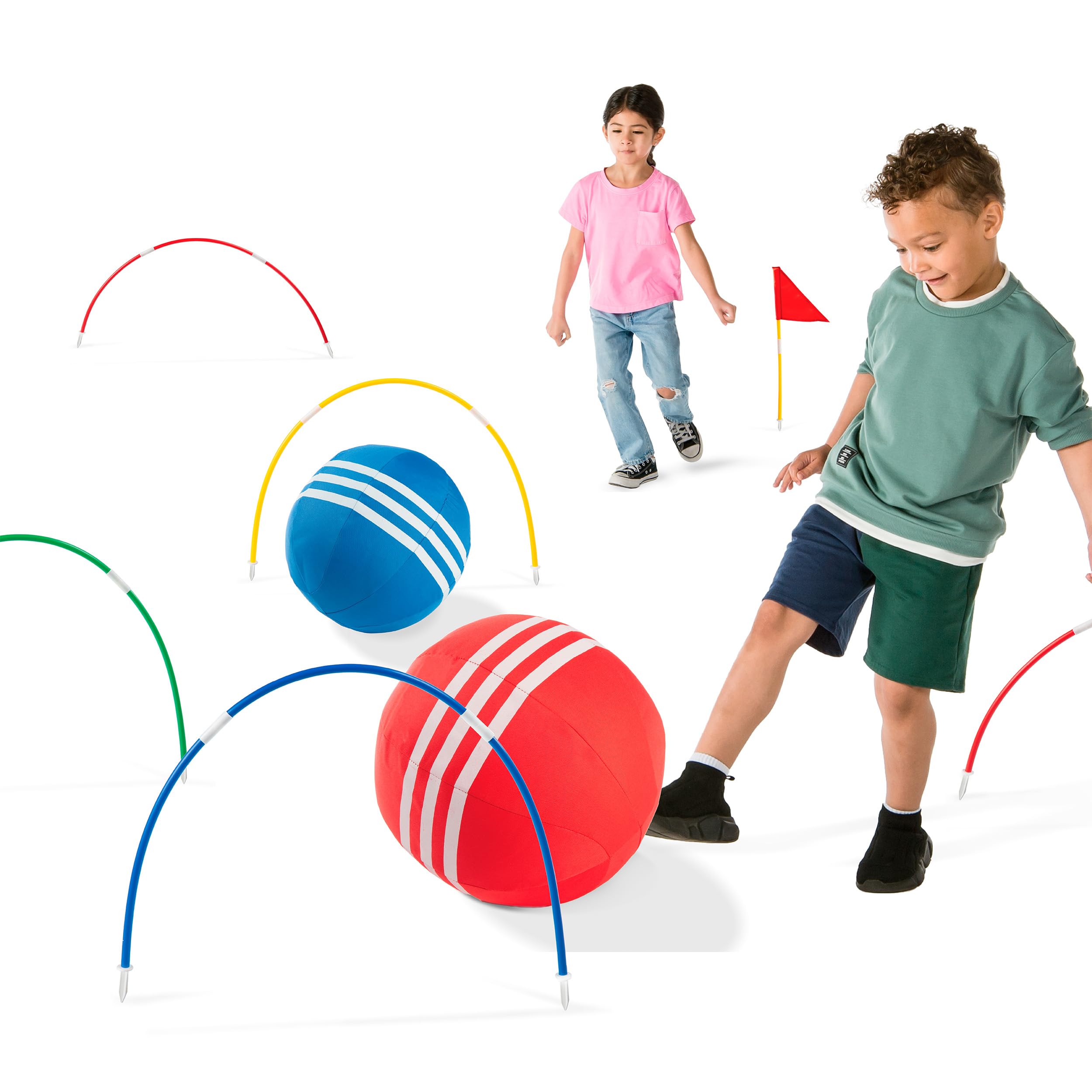HearthSong Oversized Kick Croquet Outdoor Game fro 4+ years With Two 14 ClothCovered Balls, Seven Wickets, and Two Finish Flag