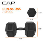CAP Barbell 100 LB Rubber Coated Hex Dumbbell Hand Weight - Pair | Black Handle
