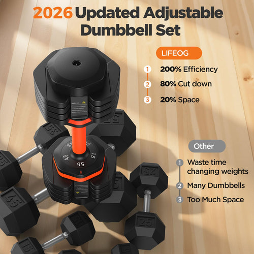 2025 Updated Adjustable Dumbbell Set of 2, 5-IN-1 Weights Dumbbell Set with Storage Box, 25lbs/55lbs Adjustable Weights with Ant