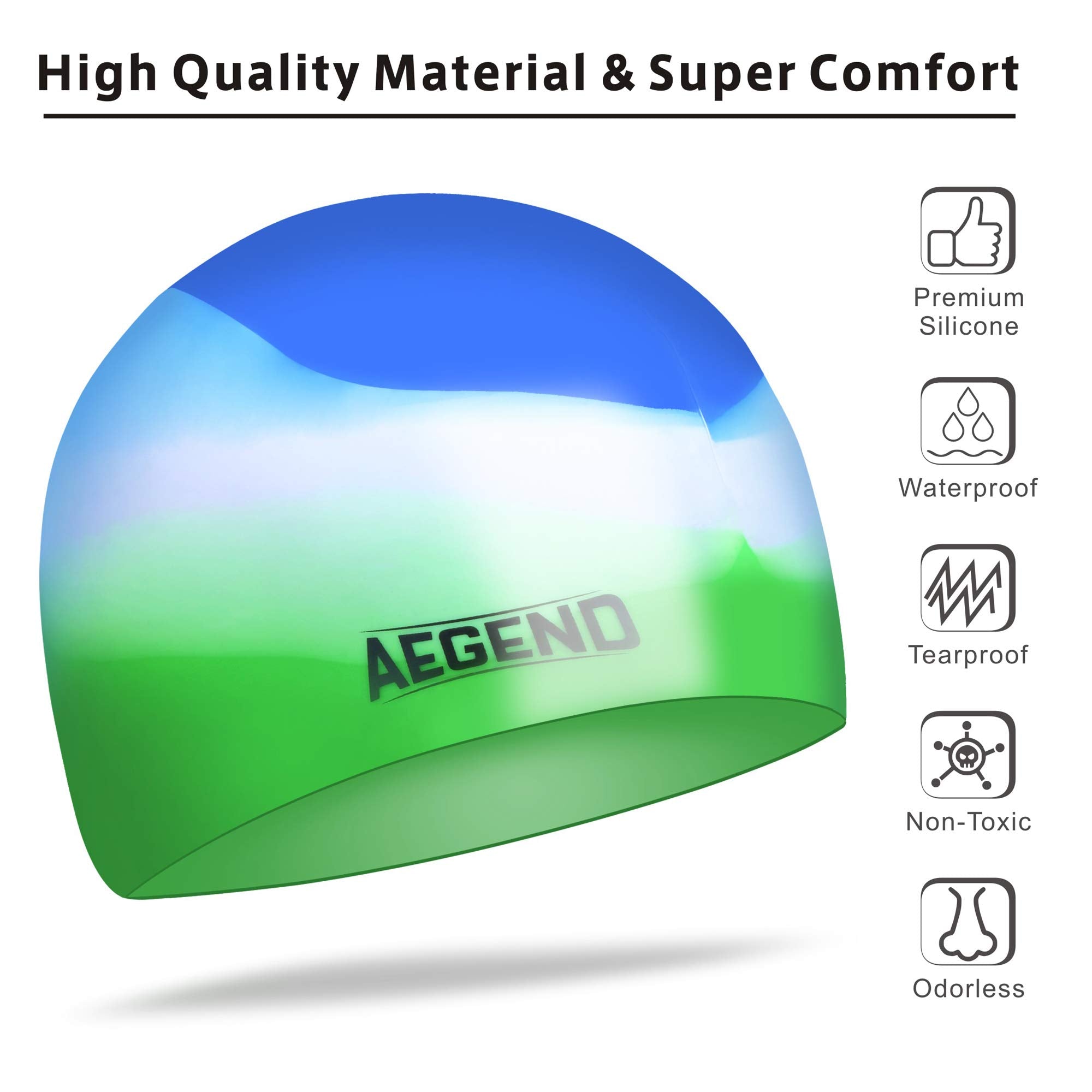 Aegend 2 Pack Kids Swim Cap For Girls Boys Age 8-15, Waterproof Swim Cap Kids Durable Silicone Kids Swimming Cap For Boys Girls
