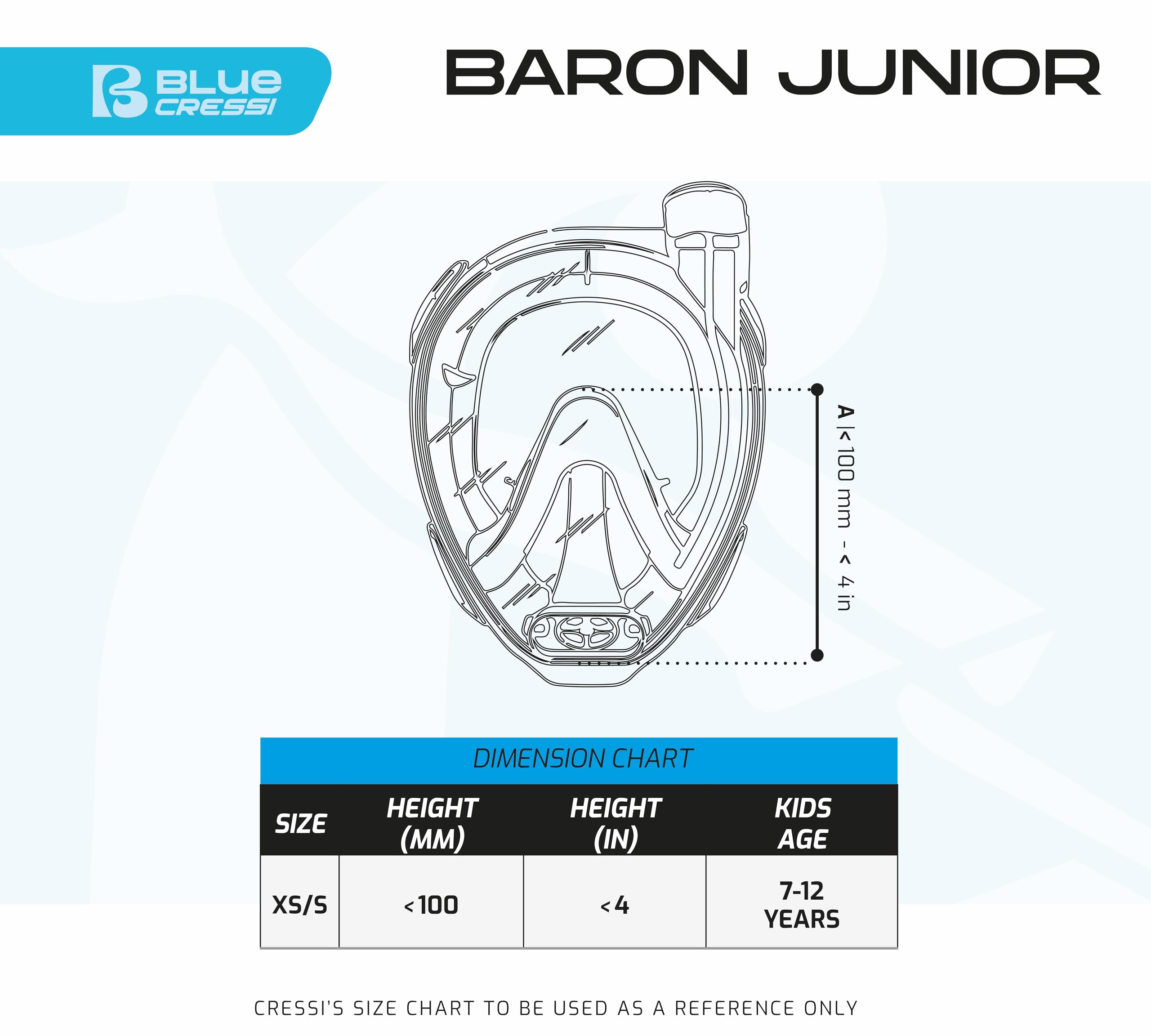 Cressi Baron Junior Full Face Masks, Clear/Aquamarine