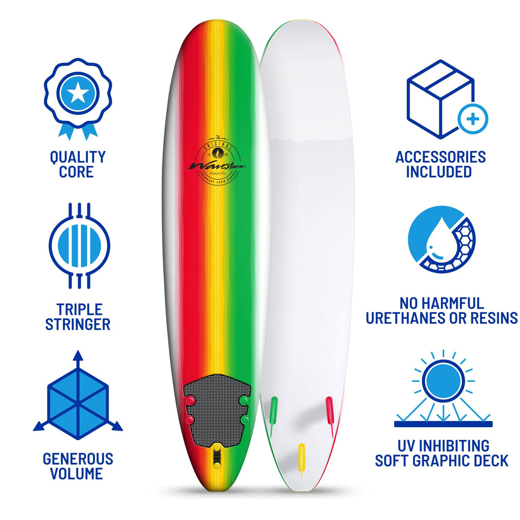 WAVESTORM Classic Soft Top Foam 8ft Surfboard (Rasta