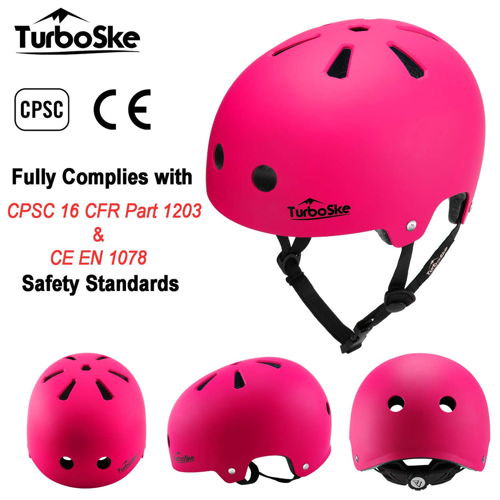 Turboske Skateboard Helmet, Bmx Helmet, Multi-Sport Helmet, Bike Helmet For Kids, Youth, Men, Women (Pink, S/M (20.5''-22.8''))