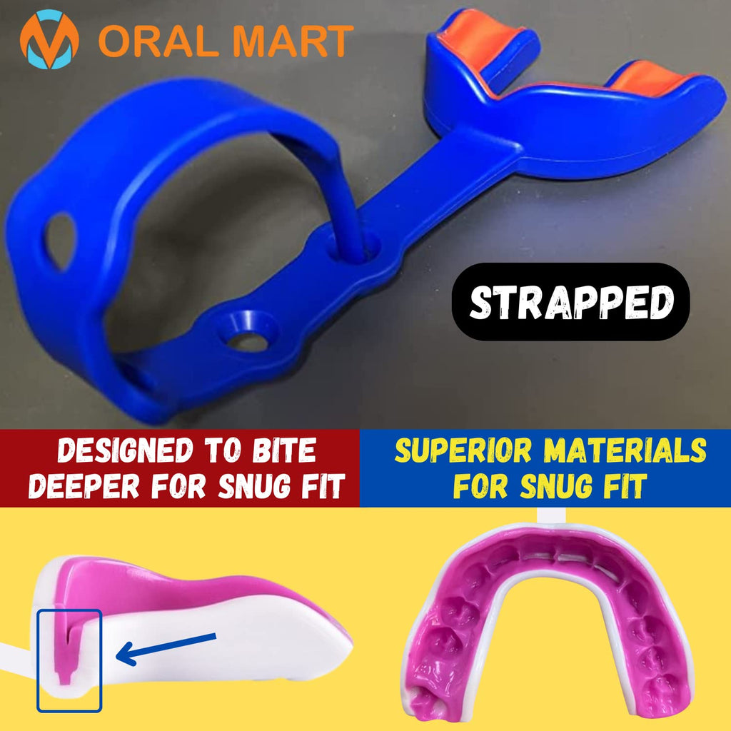 Oral Mart Blue/Red Strapped Youth Mouth Guard For Kids - Sports Mouthguard With Strap For Football, Ice Hockey, Lacrosse, Taekwo